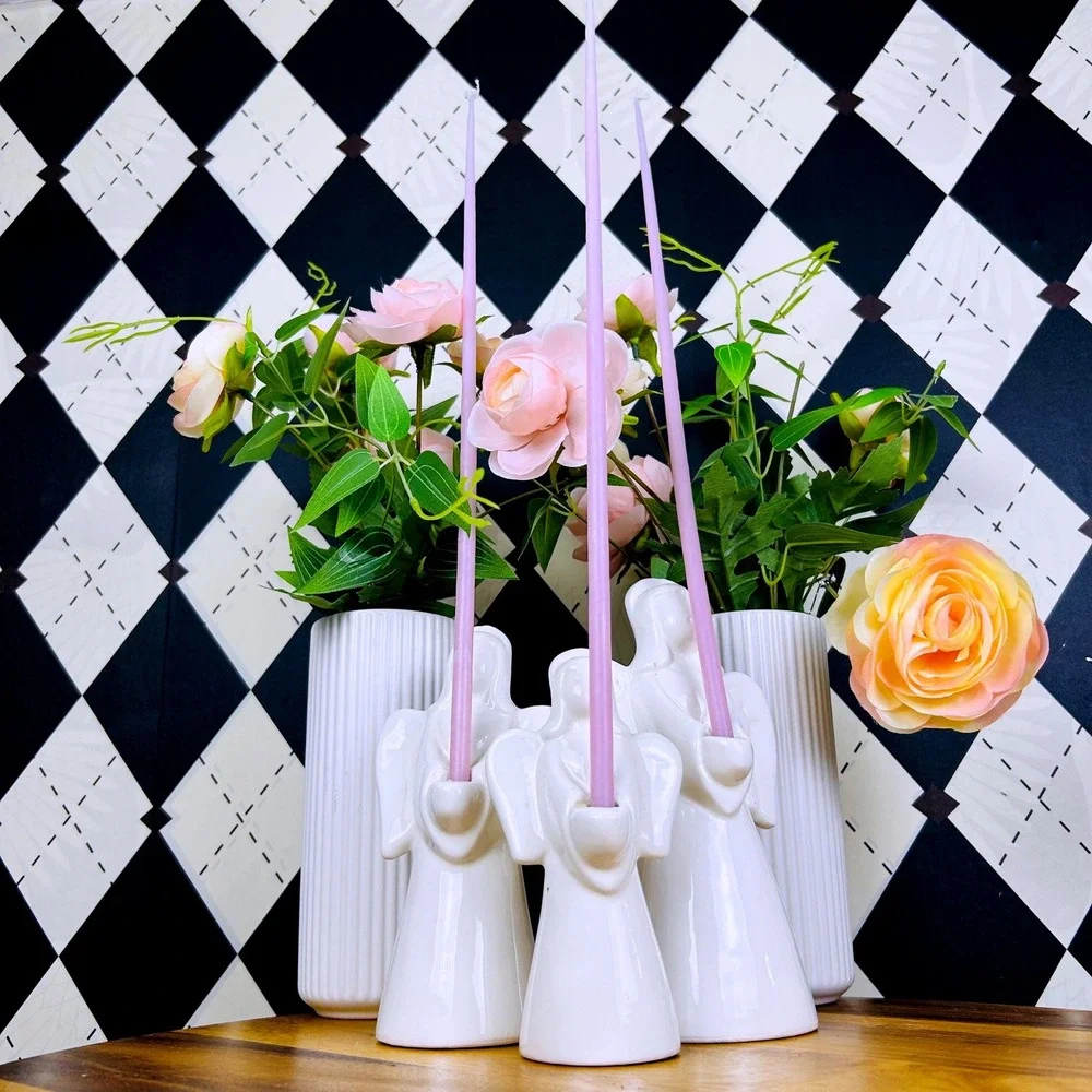 Angel Incense/ Candle Holders Set of 3 Ceramic White‎ Glazed Vintage